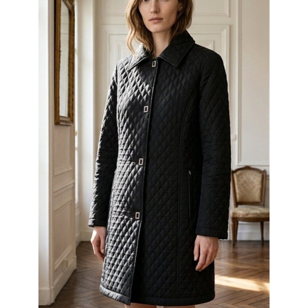 Nordic Nights Black Quilted Hooded Coat | Zip Pockets | Size Small